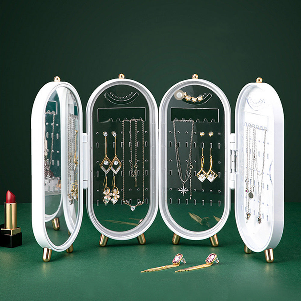 White Dust Proof Jewelry Earring Necklace Storage Box with Mirror