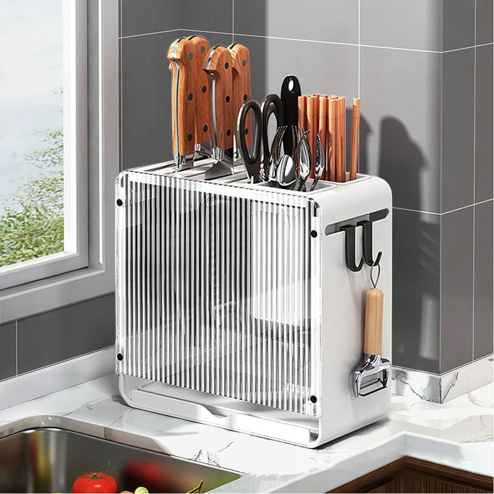 White Acrylic Knife Cutlery Holder with Drain Tray