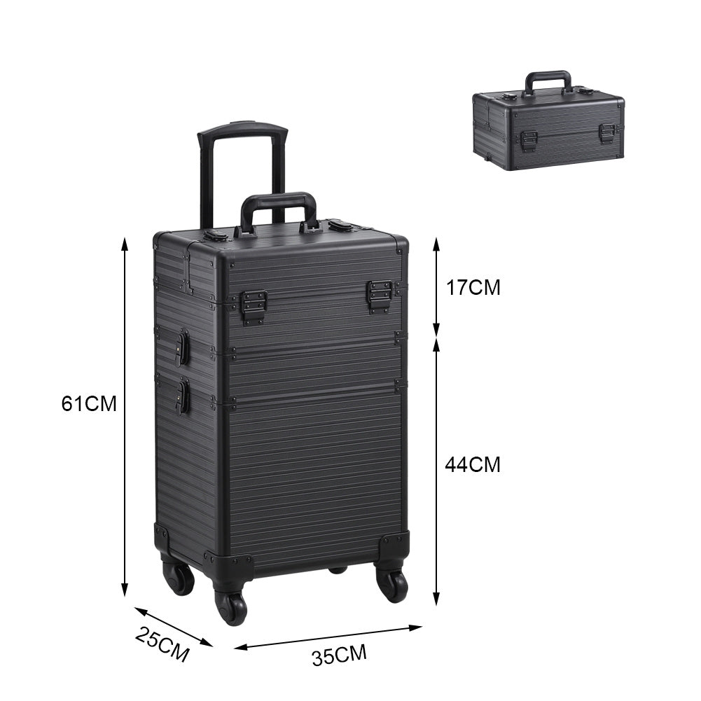 3in1 Cosmetic Train Case with Detachable Beauty Storage Box,Black