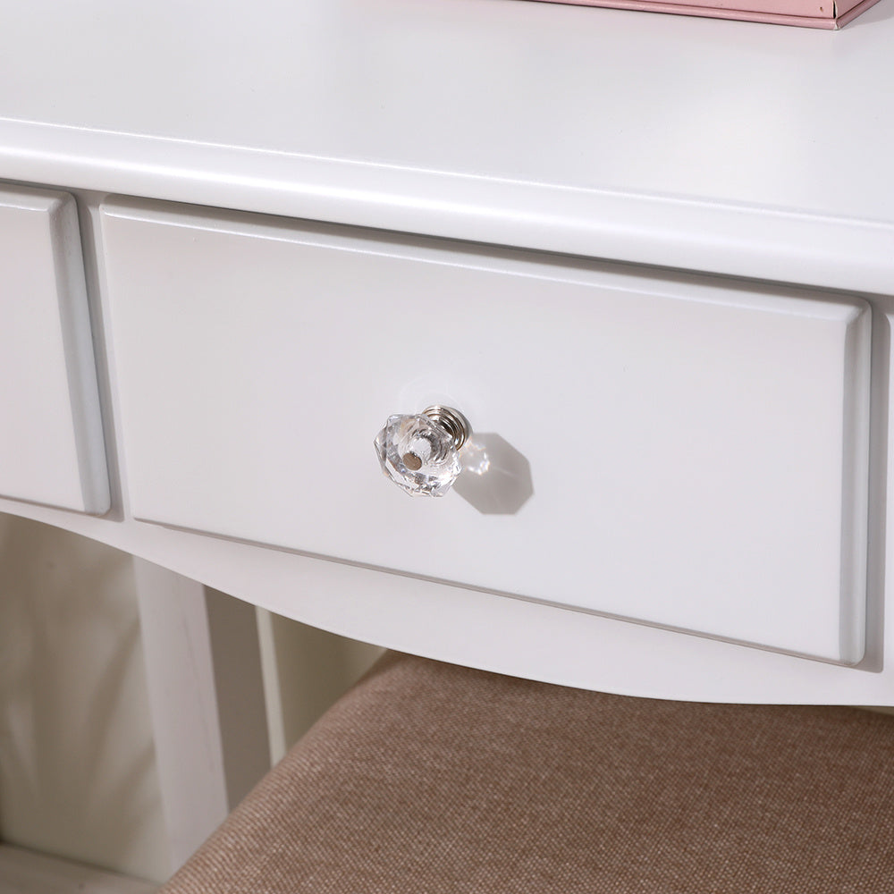 White Makeup Vanity Desk Set with LED Three Color Adjustable Light
