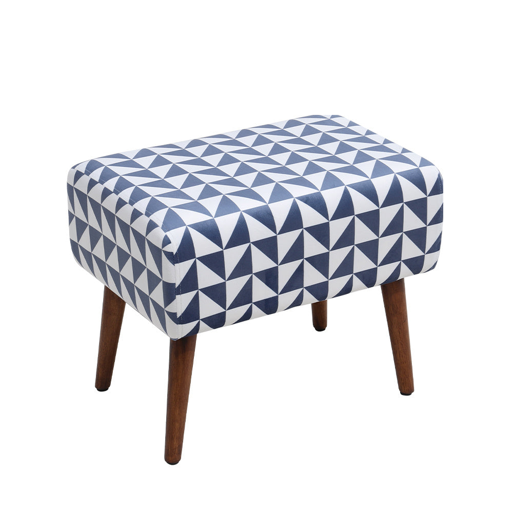 Blue Patterned Footstool with Walnut Legs