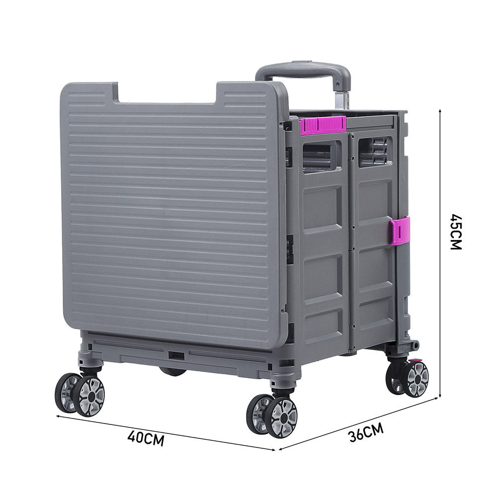 Grey 55L Collapsible Rolling Utility Crate with Magnetic Lid and Adjustable Handle