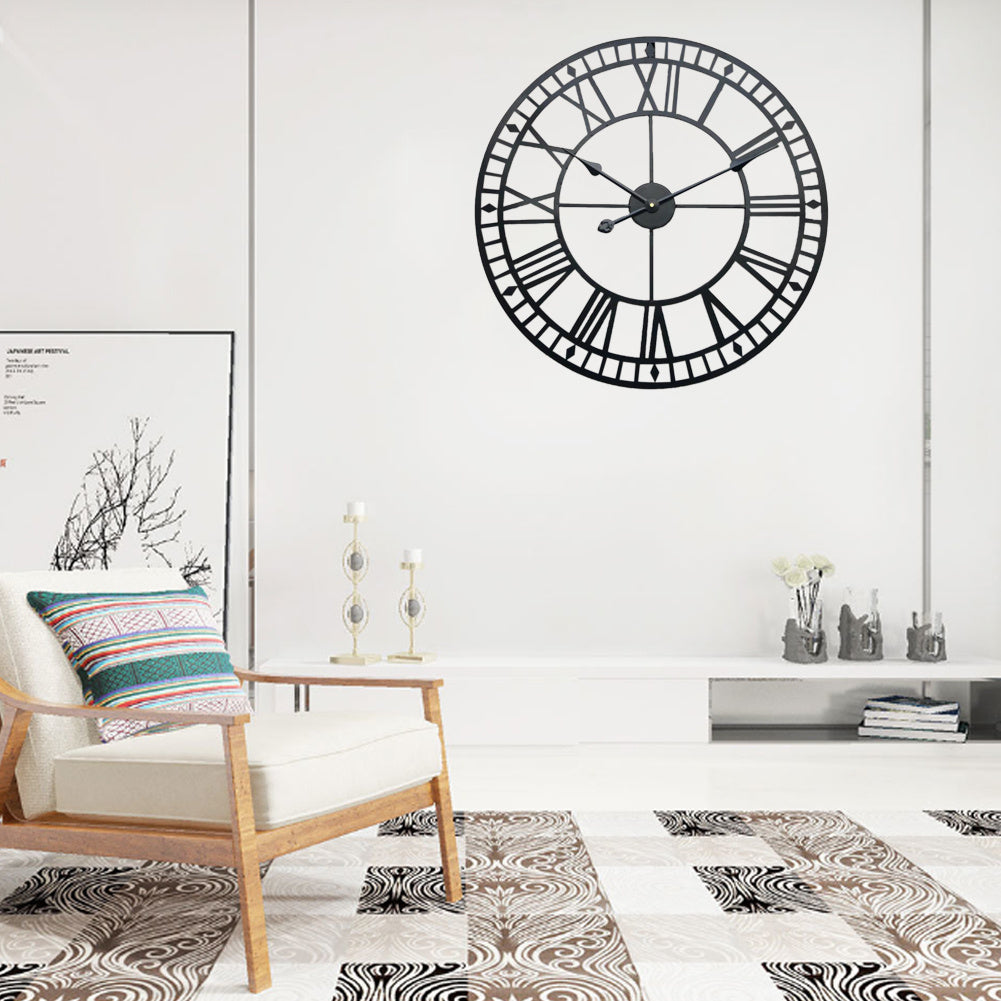 Roman Numerals Metal Skeleton Wall Clock with Minute Scale, Black