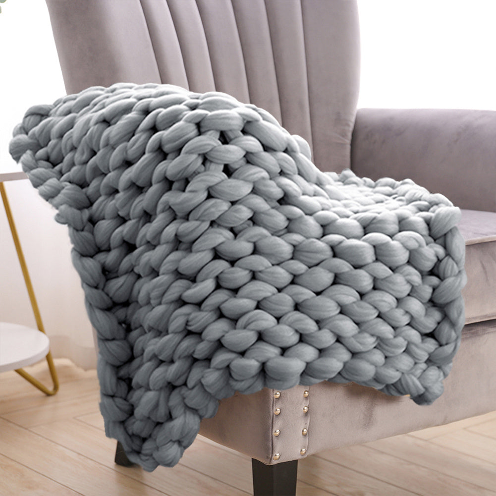 Warm Chunky Wool Yarn Knitted Thick Blanket, Grey 100x120CM
