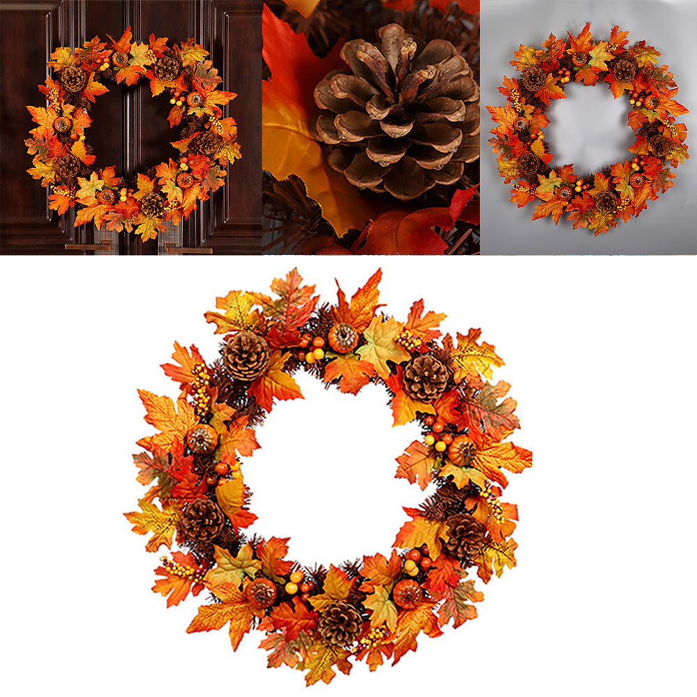 60CM Halloween LED Artificial Maple Leaf Autumn Wreath