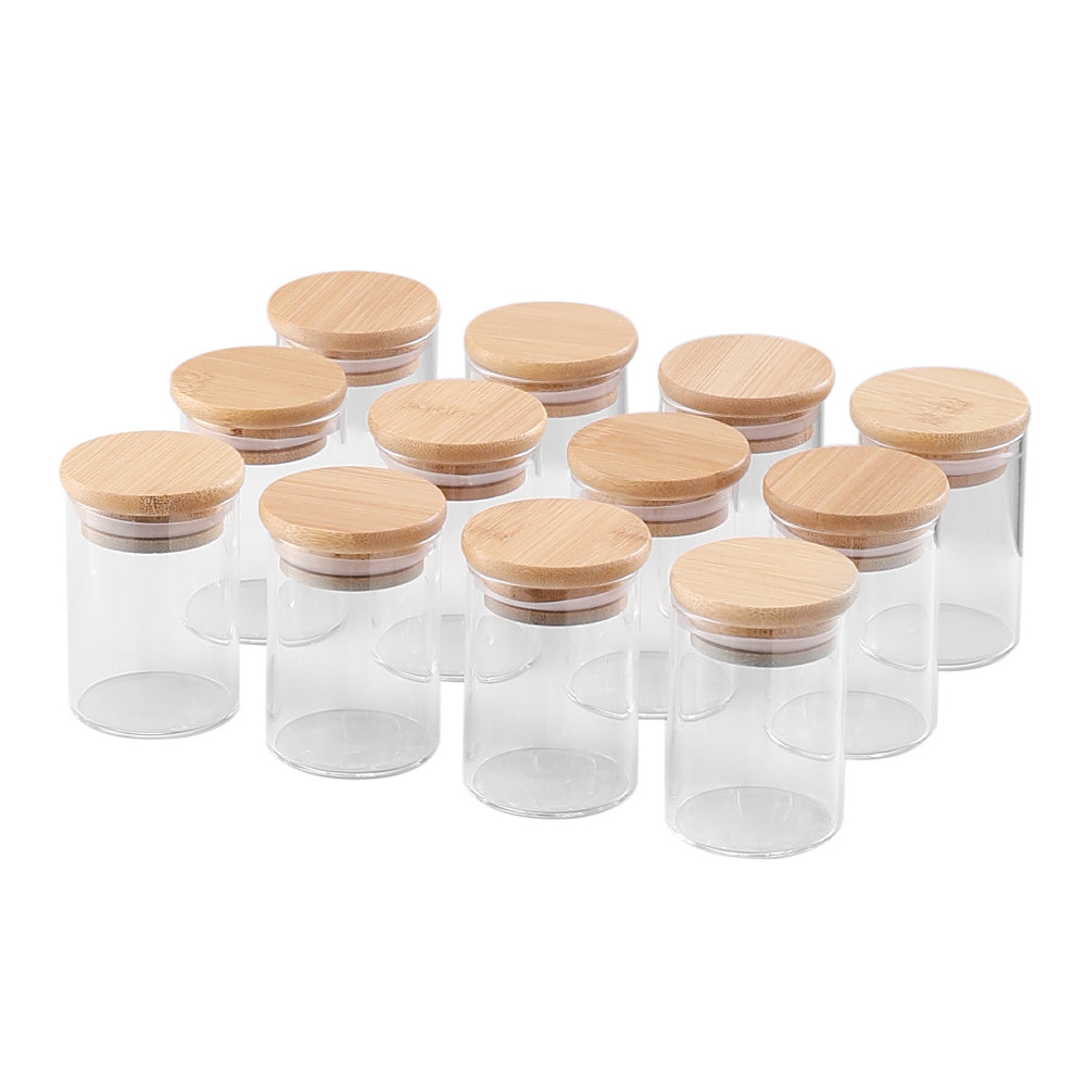 12 Pcs Glass Spice Jar Set with Bamboo Lids