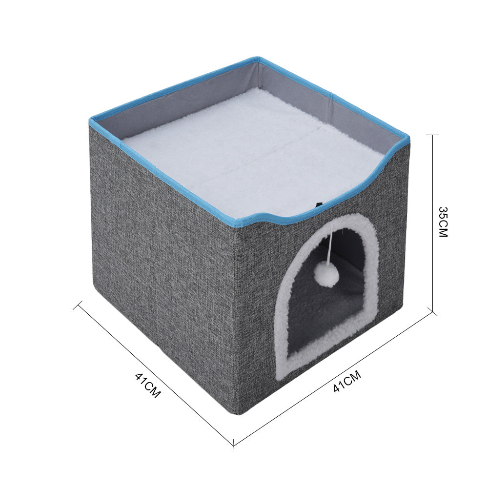 Dark Grey Foldable Multifunctional Cat Bed with Scratching Pad