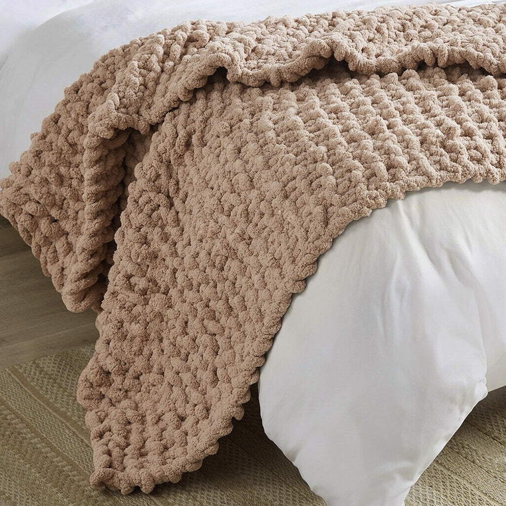 80x100CM Hand Woven Chenille Blanket for Couch and Bed,Khaki