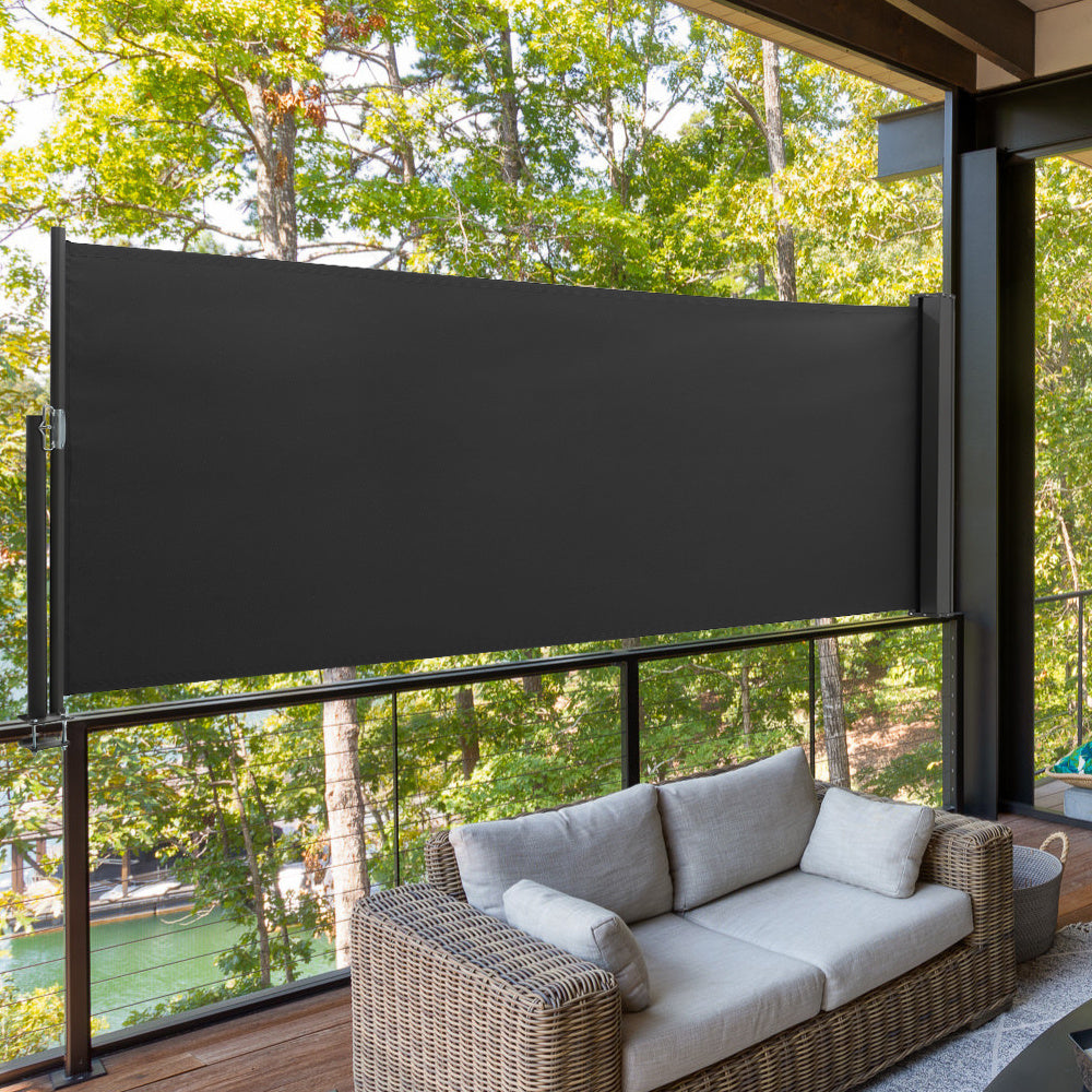 300x100CM Retractable Side Awning Garden Privacy Screen Windbreak Sunshade Black