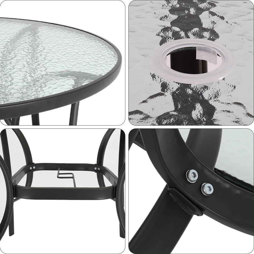 Garden Ripple Glass Round Table With Umbrella Hole Black