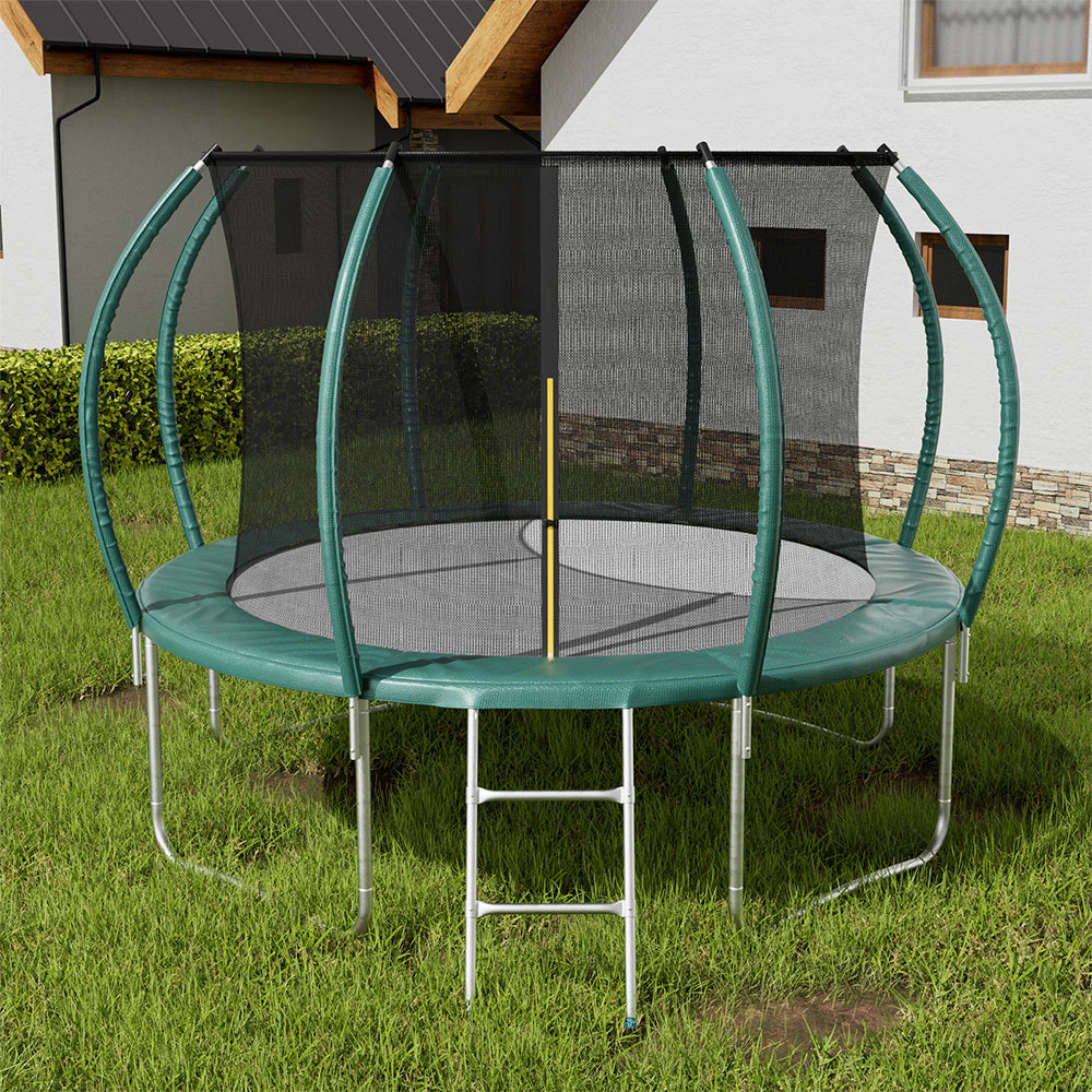 Dark Green 12FT Outdoor Enclosure Trampoline with Ladder