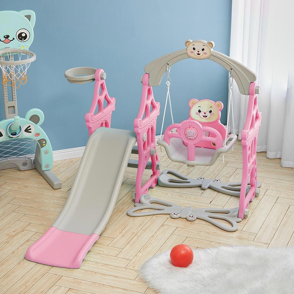 Pink Indoor and Outdoor Swing and Slide Set for Kids