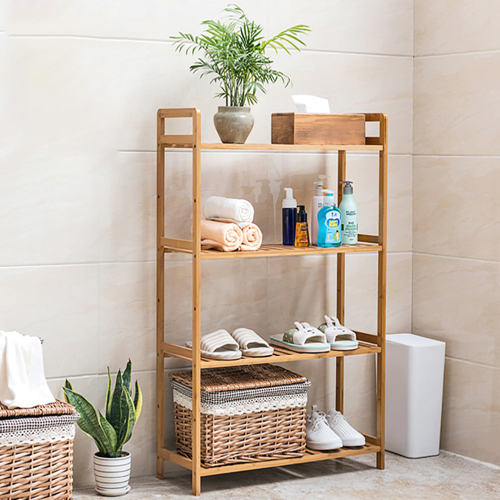 4 Tier Wood Minimalist Bamboo Tiered Bookshelf Rustic Storage Plant Stand