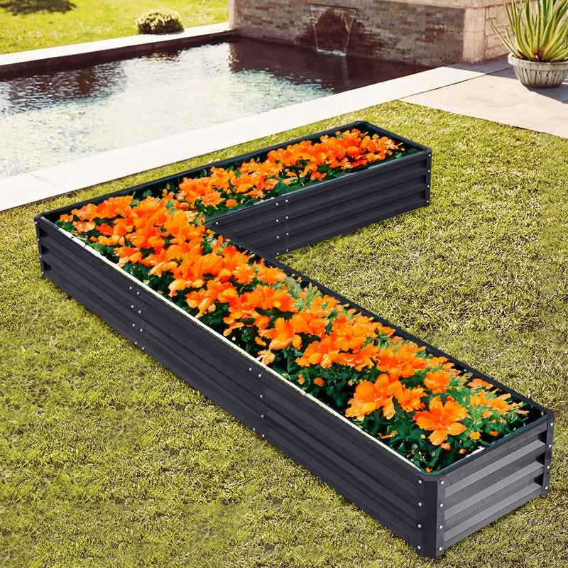 Black L Shaped Galvanized Steel Raised Garden Bed