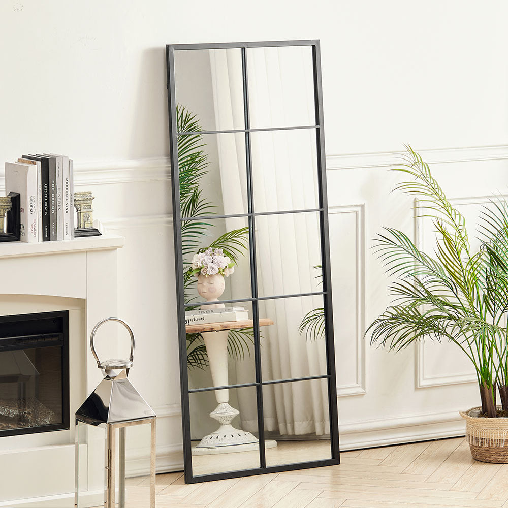 Modern Rectangle Black Window Full Length Slim Wall Mirror