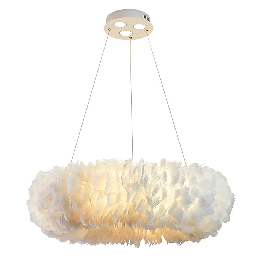 White 50x120cm Chic Feather 6 Light Pendant Light