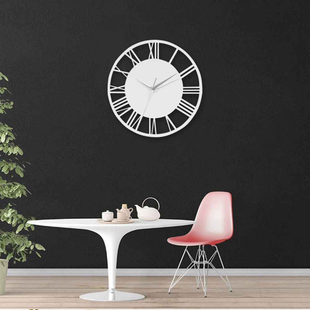 30CM Large Elegant Roman Numerals Open Round Wall Clock, White and Silver