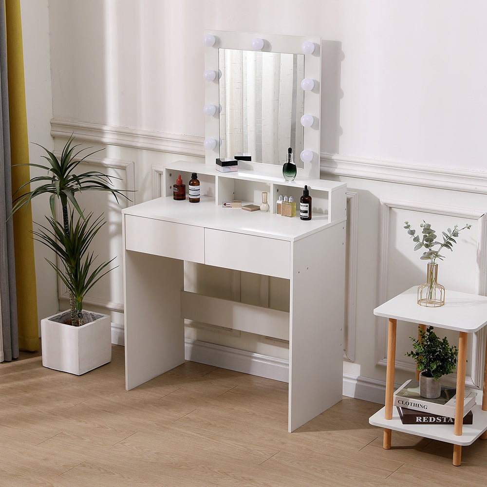 White Lighted Dressing Table with LED Mirror Drawers and Storage Compartments