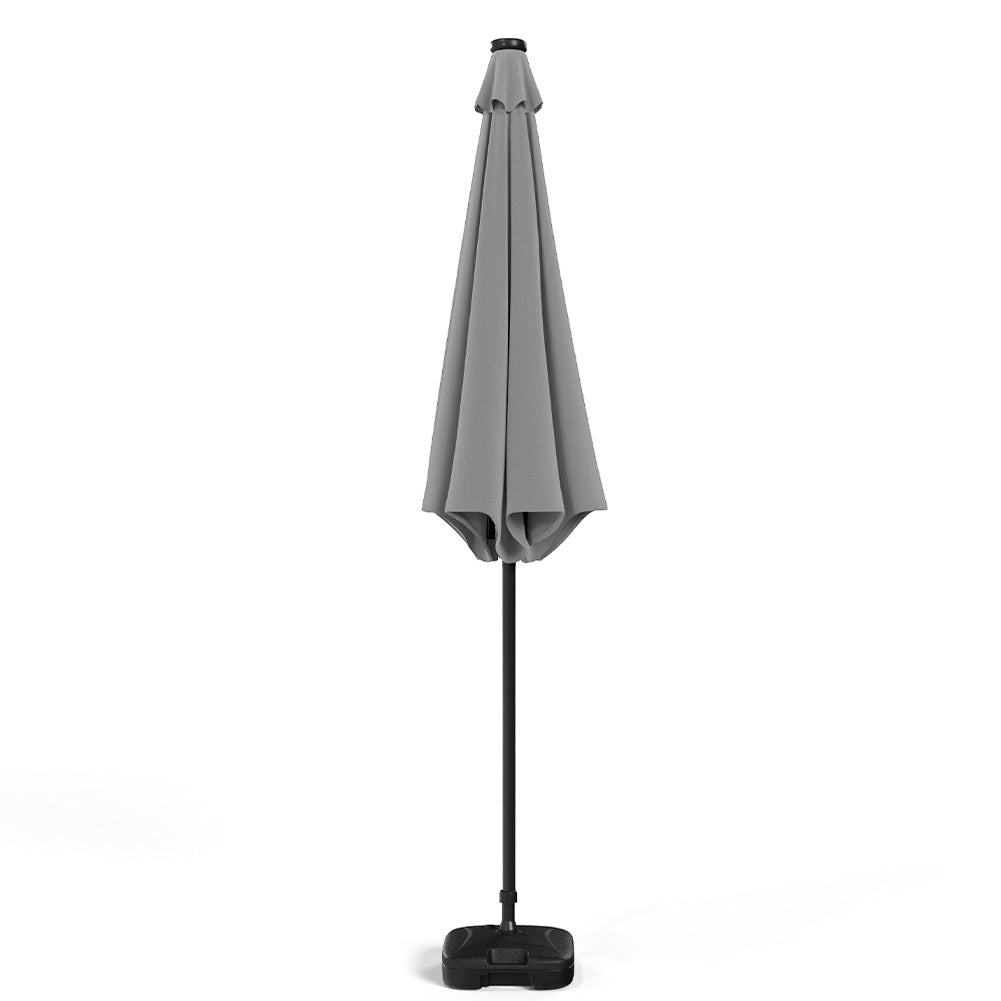 3M Large Garden LED Parasol Outdoor Beach Umbrella with Light Sun Shade Crank Tilt with Square Base, Light Grey