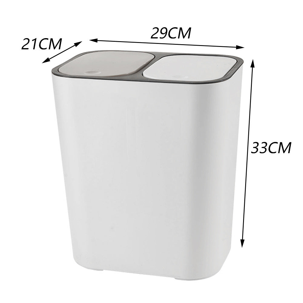 12L Dual Compartment Waste Bin with Push Button, White