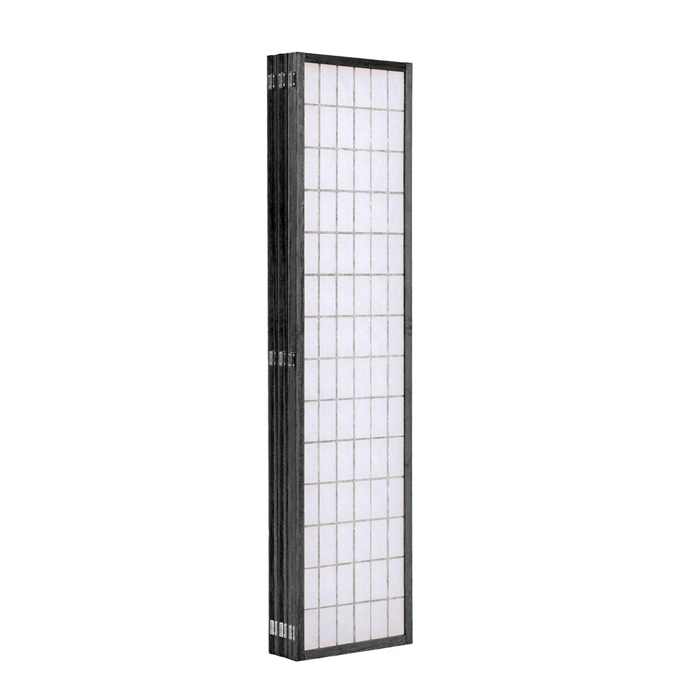 Black 6 Panel Solid Wood Folding Room Divider Privacy Screen