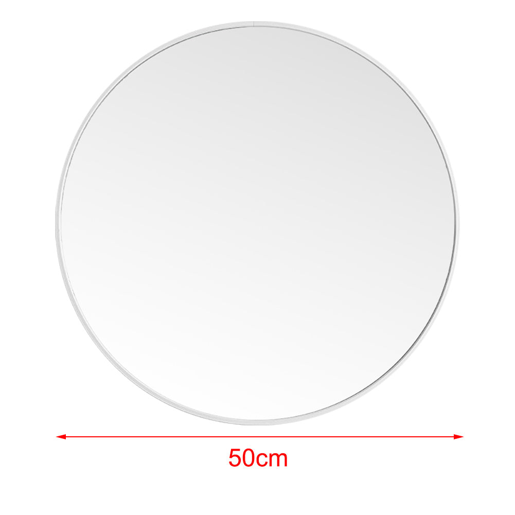 Modern Wall Mounted Slim Frame Round Mirror, White 50cm