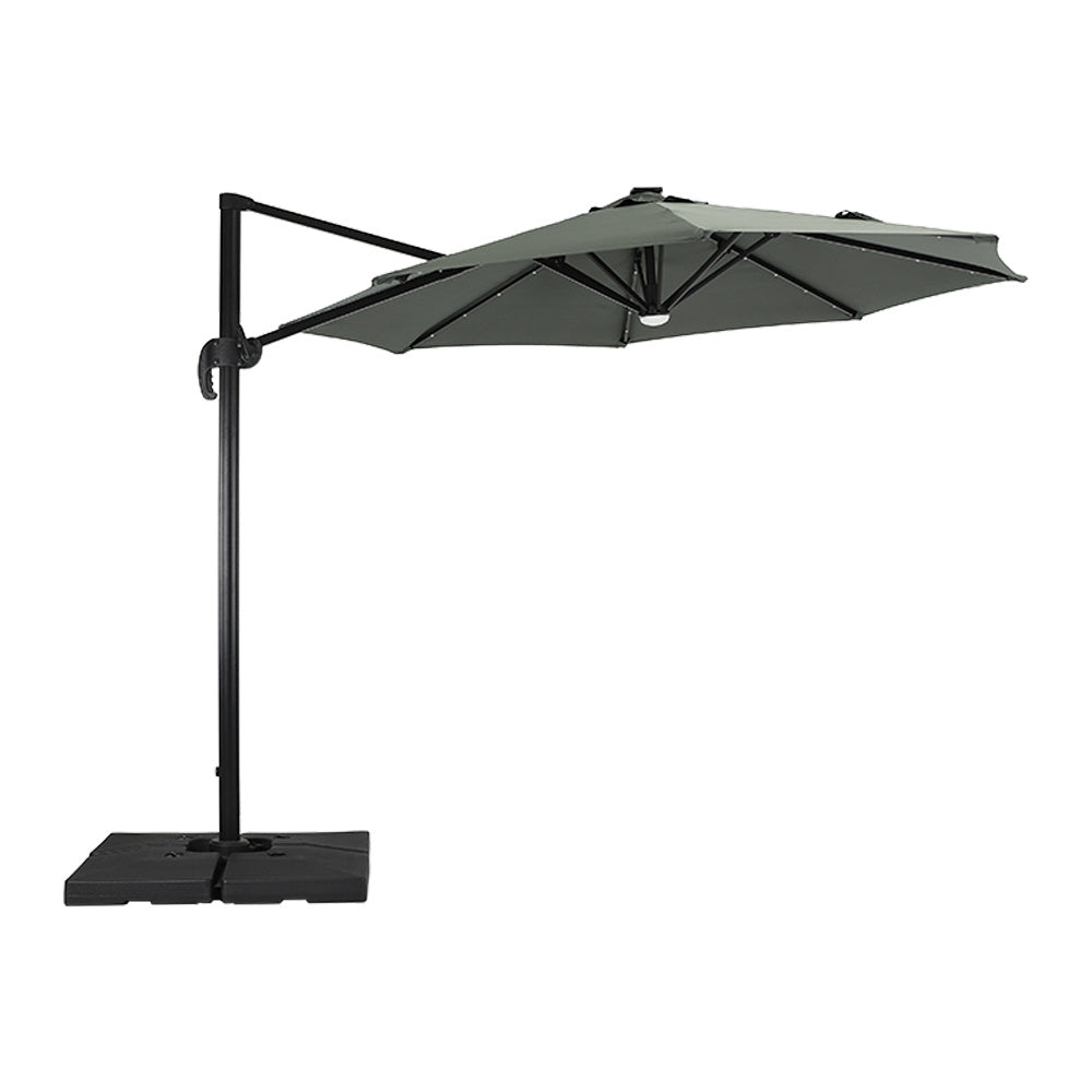 3M Dark Grey Roma Tilting Aluminium Round Cantilever Parasol with Solar Powered LED Lights