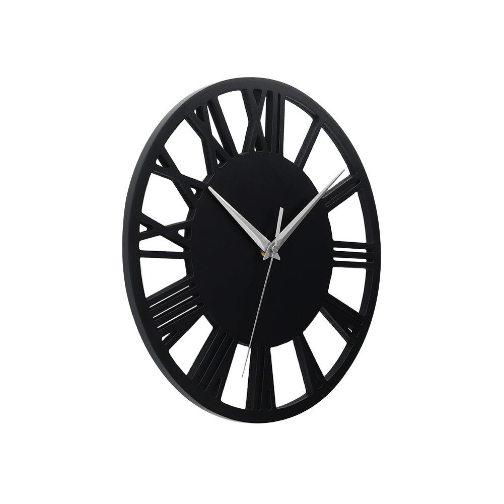 30CM Large Elegant Roman Numerals Open Round Wall Clock, Grey and Silver