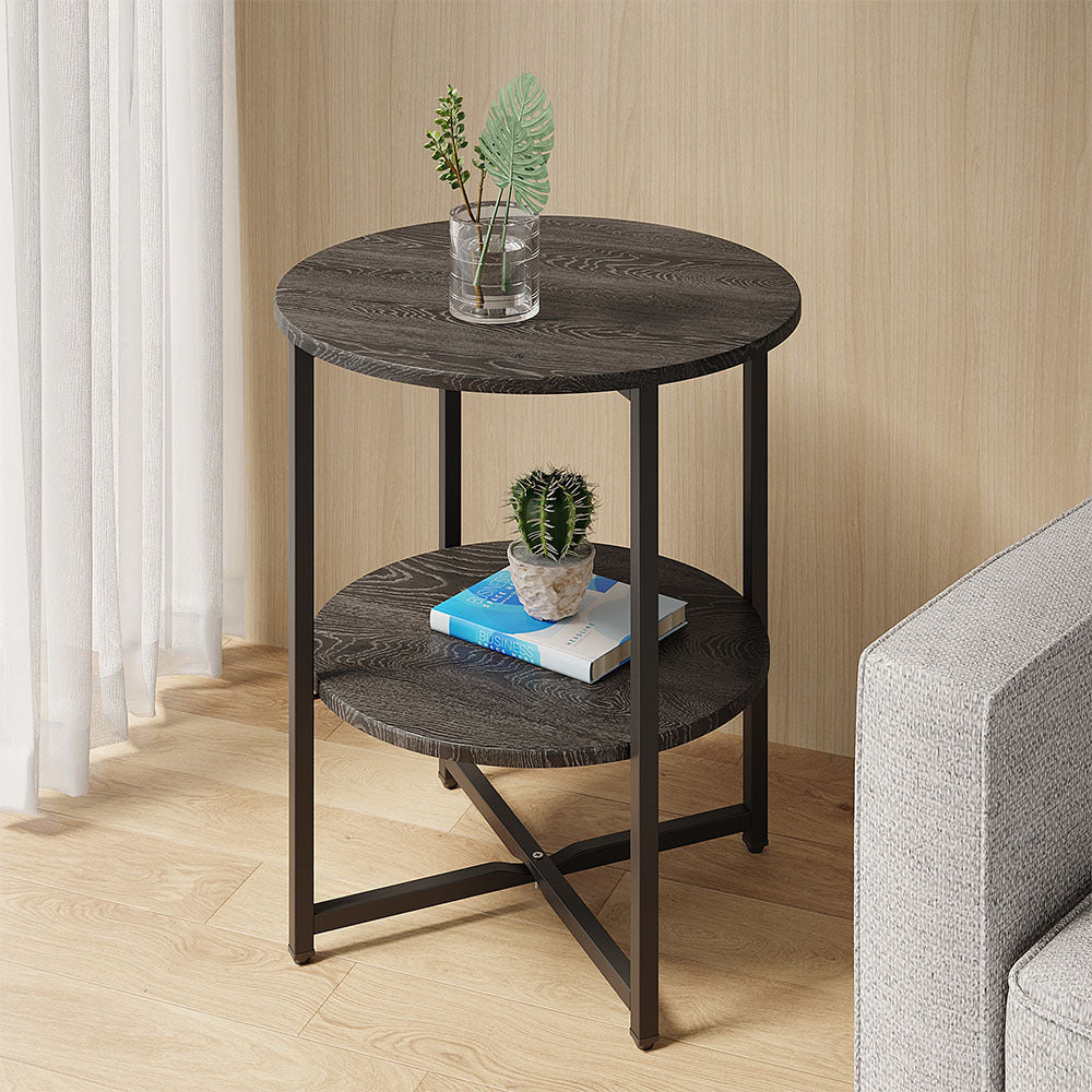 Black Small Round Coffee Table with 2 Tier