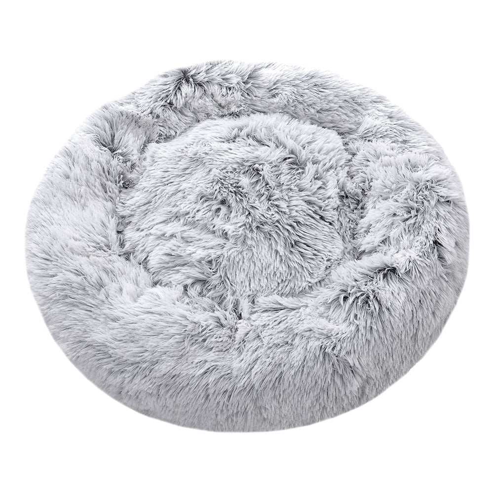 Grey White 60cm Round Donut Plush Dog Cuddler Bed