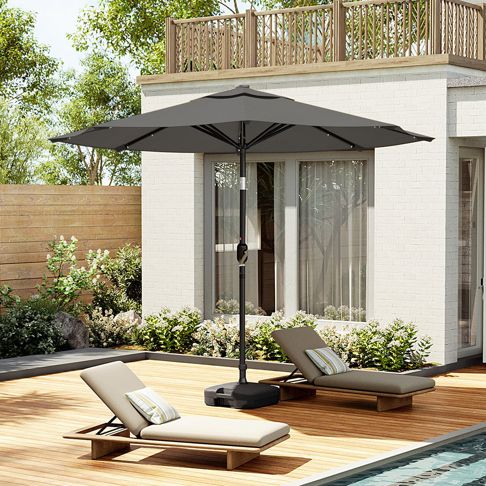 3M Large Garden LED Parasol Outdoor Beach Umbrella with Light Sun Shade Crank Tilt with Square Base, Dark Grey
