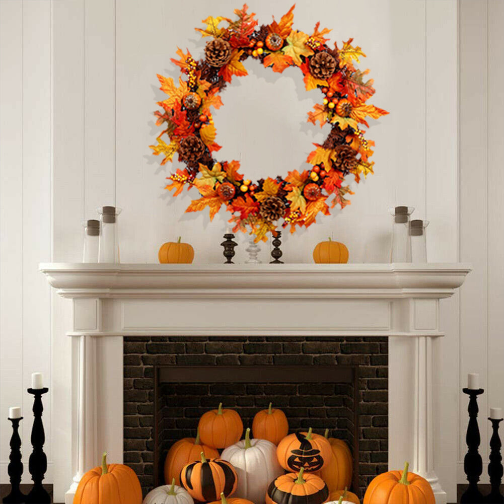 60CM Halloween LED Artificial Maple Leaf Autumn Wreath