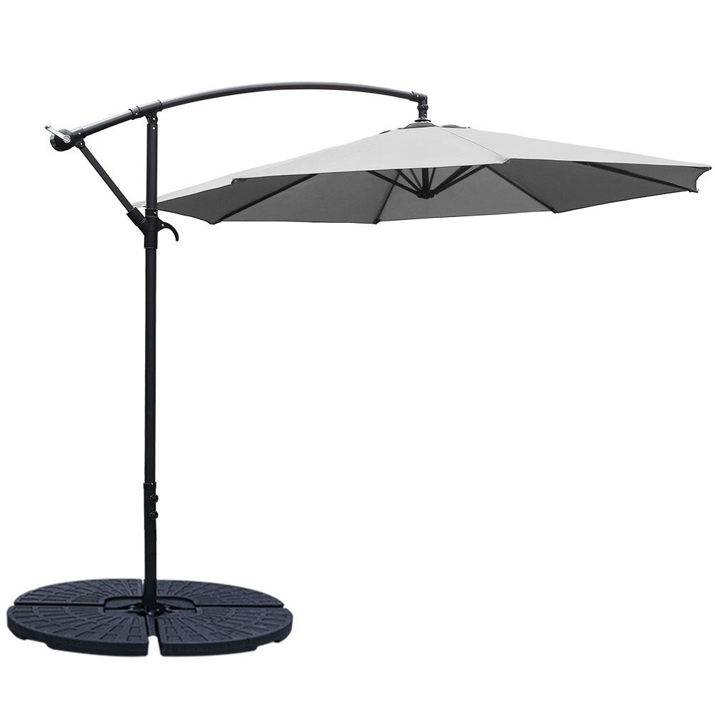 3M Banana Parasol Patio Umbrella Sun Shade Shelter with Fanshaped Base, Light Grey