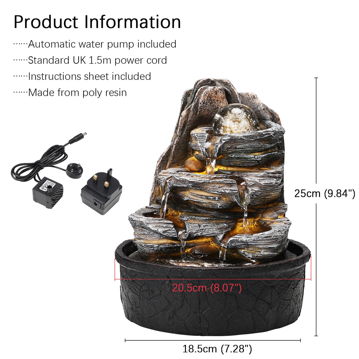 Layered Rock Cascading Tabletop Fountain with LED Crystal Ball