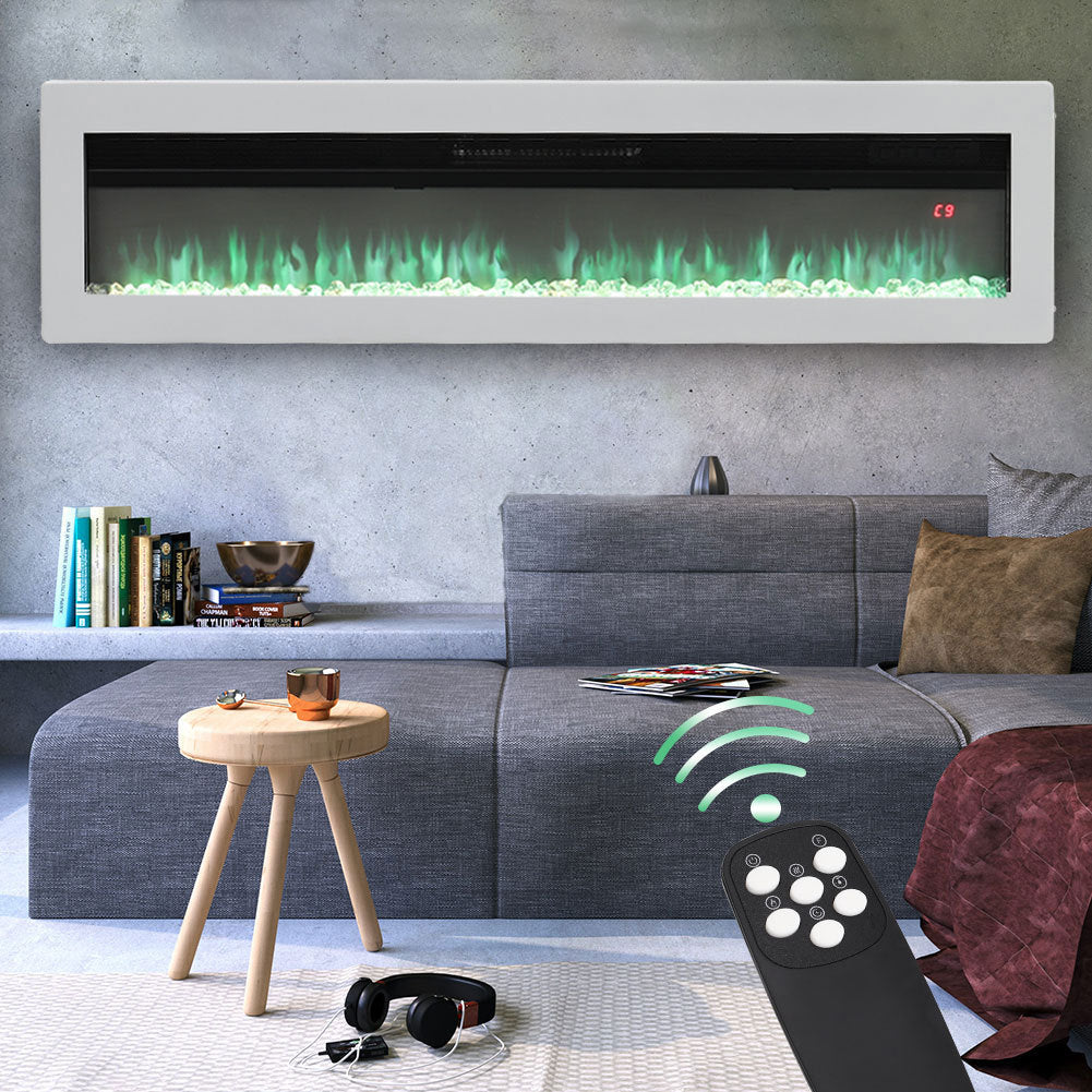 LED Electric Wall Fireplace 9 Flame Colours with Freestanding Leg, White 50inch