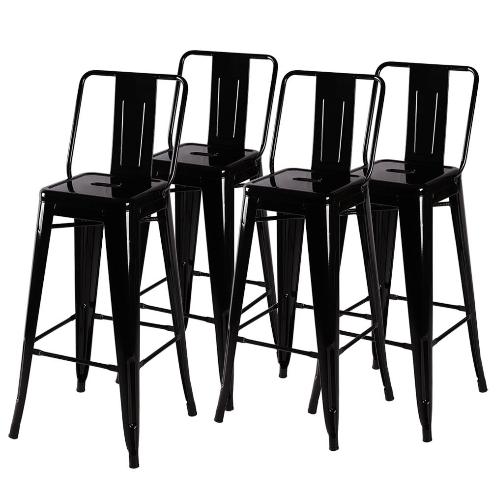 Set of 4 Metal Frame High Bar Stool Black