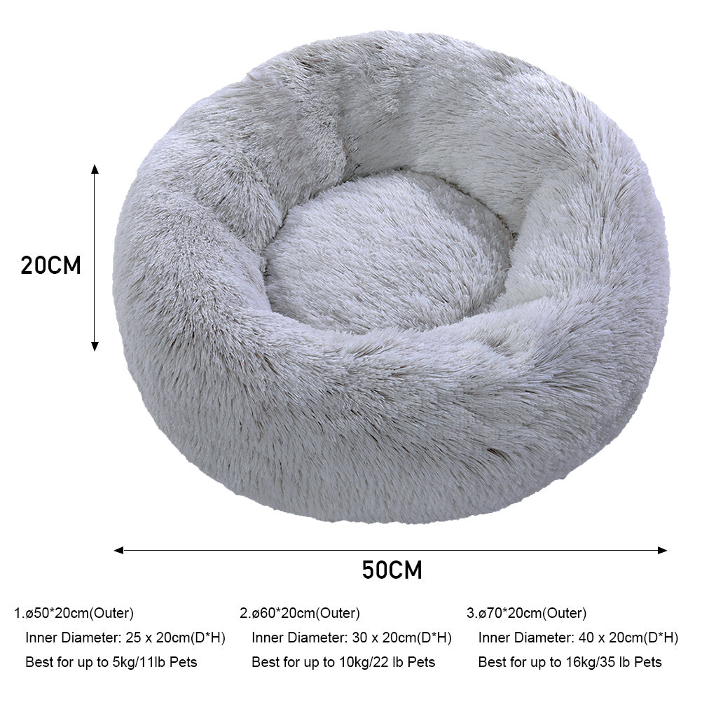 50CM Round Faux Fur Fluffy Shaggy Sheepskin Pet Bed, Light Grey