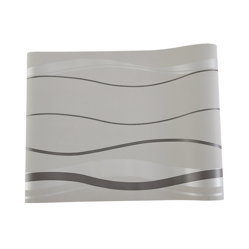 Silver Grey Modern Curve Striped Non Woven Wallpaper