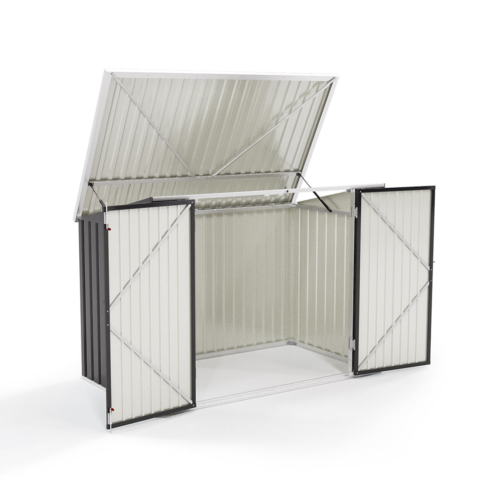 Steel Trash Can Recycle Bin Enclosure Storage Shed, Charcoal Black