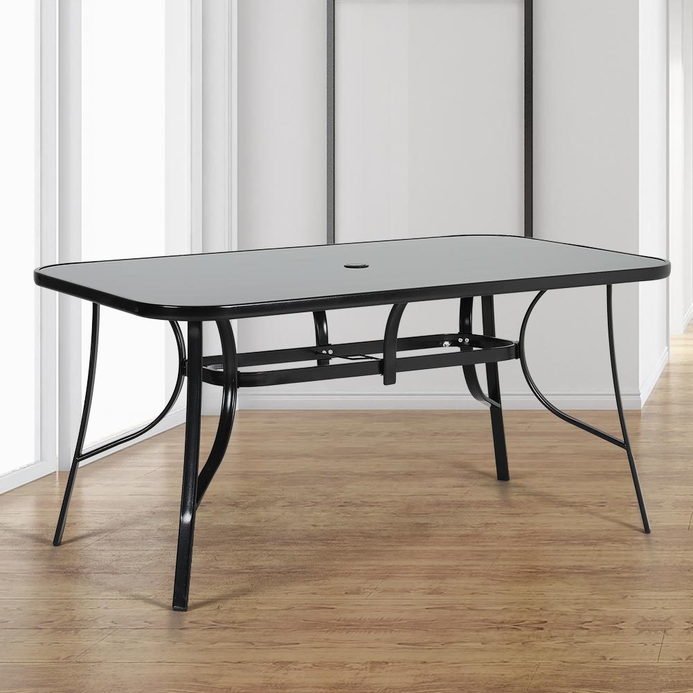 Garden Glass Top Rectangle Table With Umbrella Hole 150CM