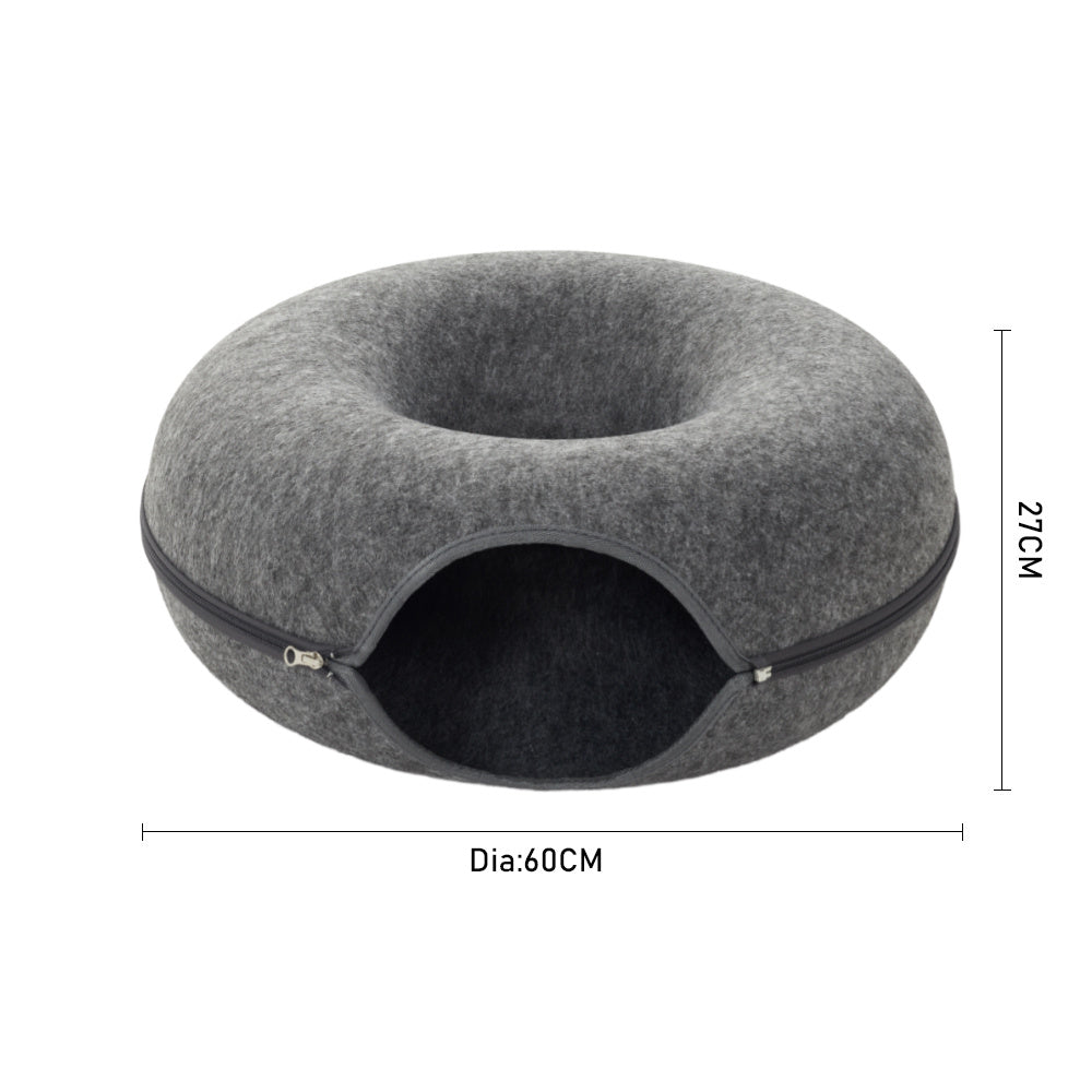 Dark Grey 60cm Round Felt Cat Tunnel Bed Cave Bed for Small Pets