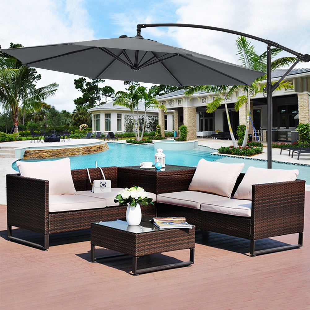 3M Large Garden Hanging Parasol Cantilever Sun Shade Patio Banana Umbrella No Base Dark Grey