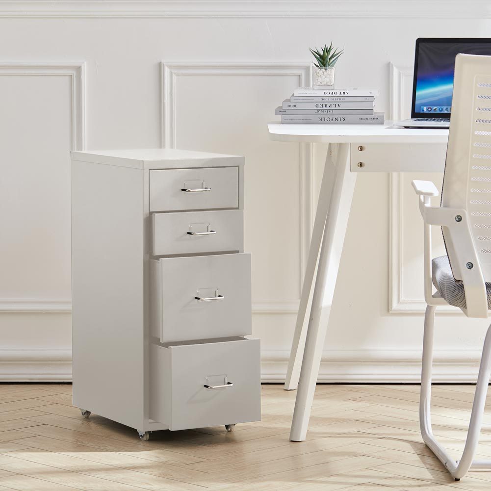 Office Rolling File Cabinet with 4 Drawers Shelf and Wheels, White