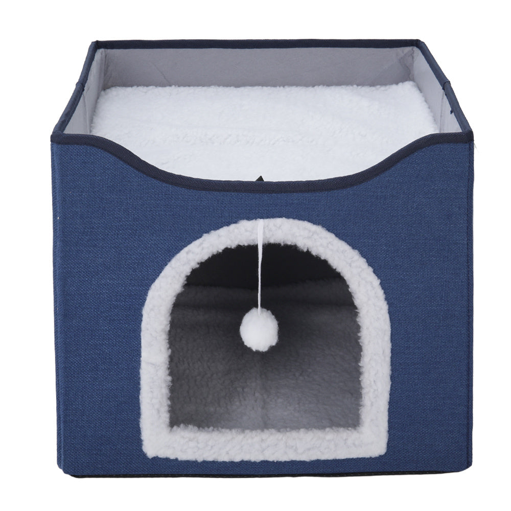 Navy Foldable Multifunctional Cat Bed with Scratching Pad