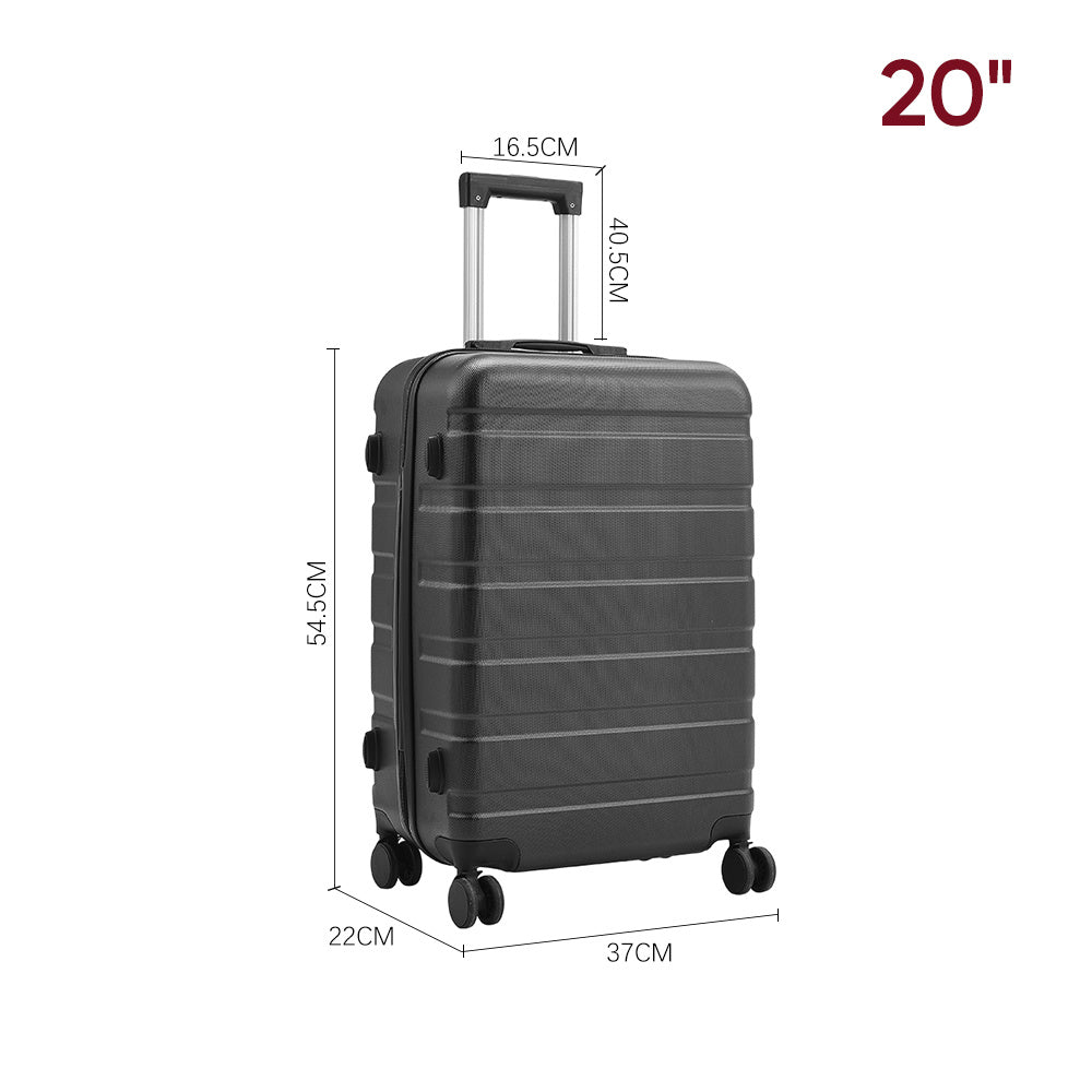 Black 20 inch Hard Shell Rolling Luggage Trolley Travel Case