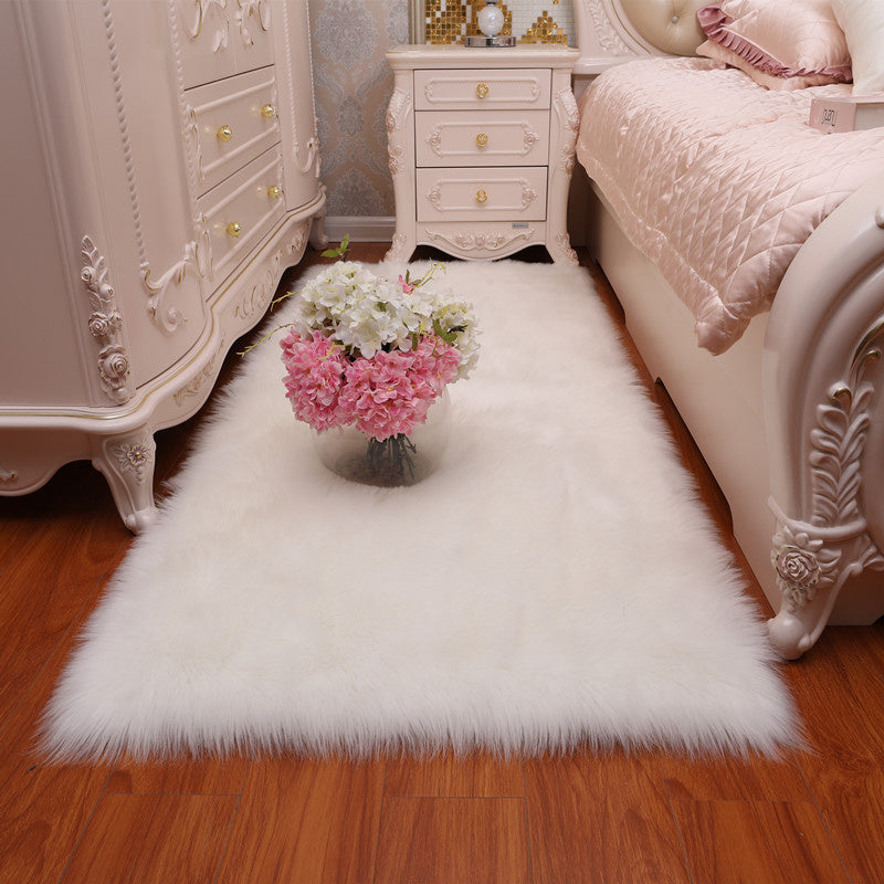 Rectangle Faux Fur Sheepskin Fluffy Floor Rug, White 60x120CM