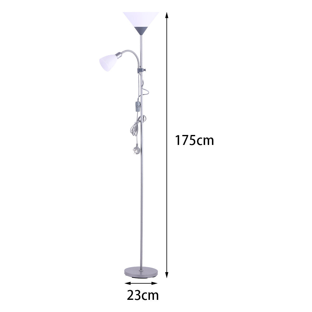 175CM Mother and Child Adjustable Floor Reading Lamp Silver Grey