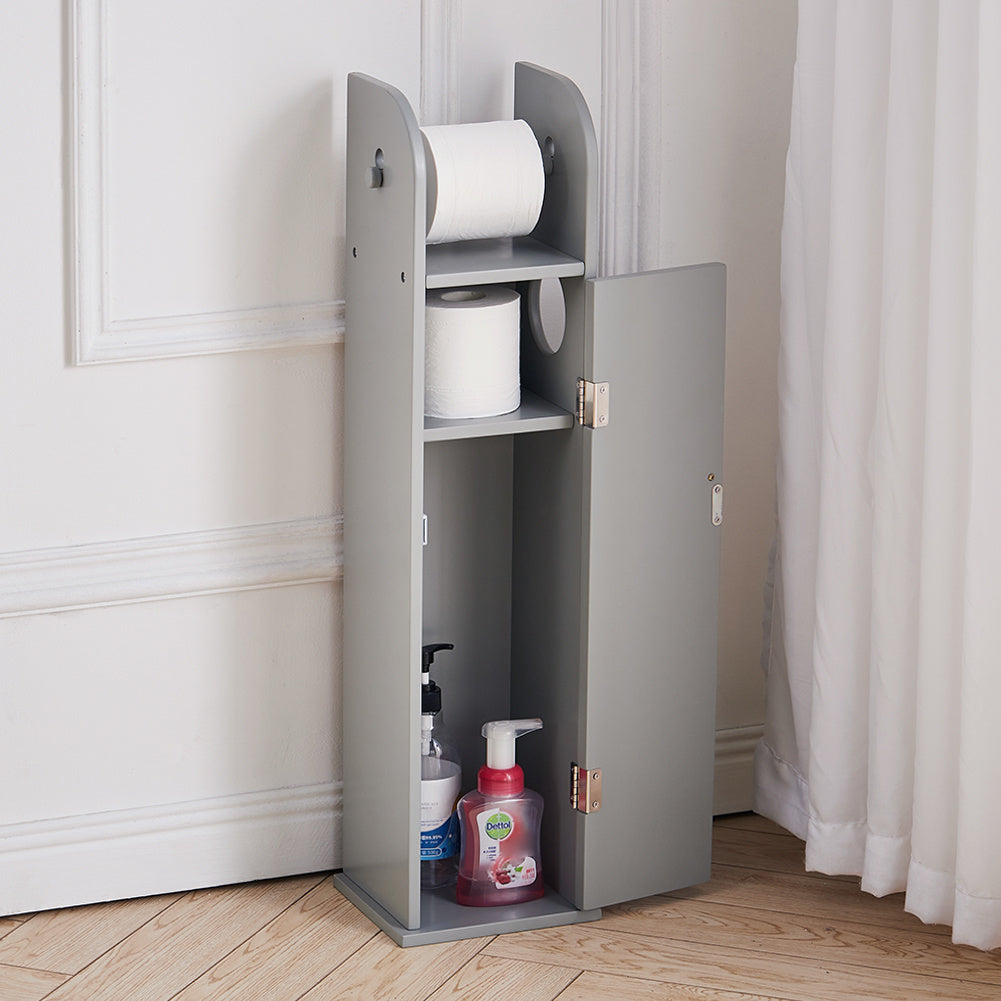 Wooden Free Standing Toilet Tissue Roll Holder, Grey