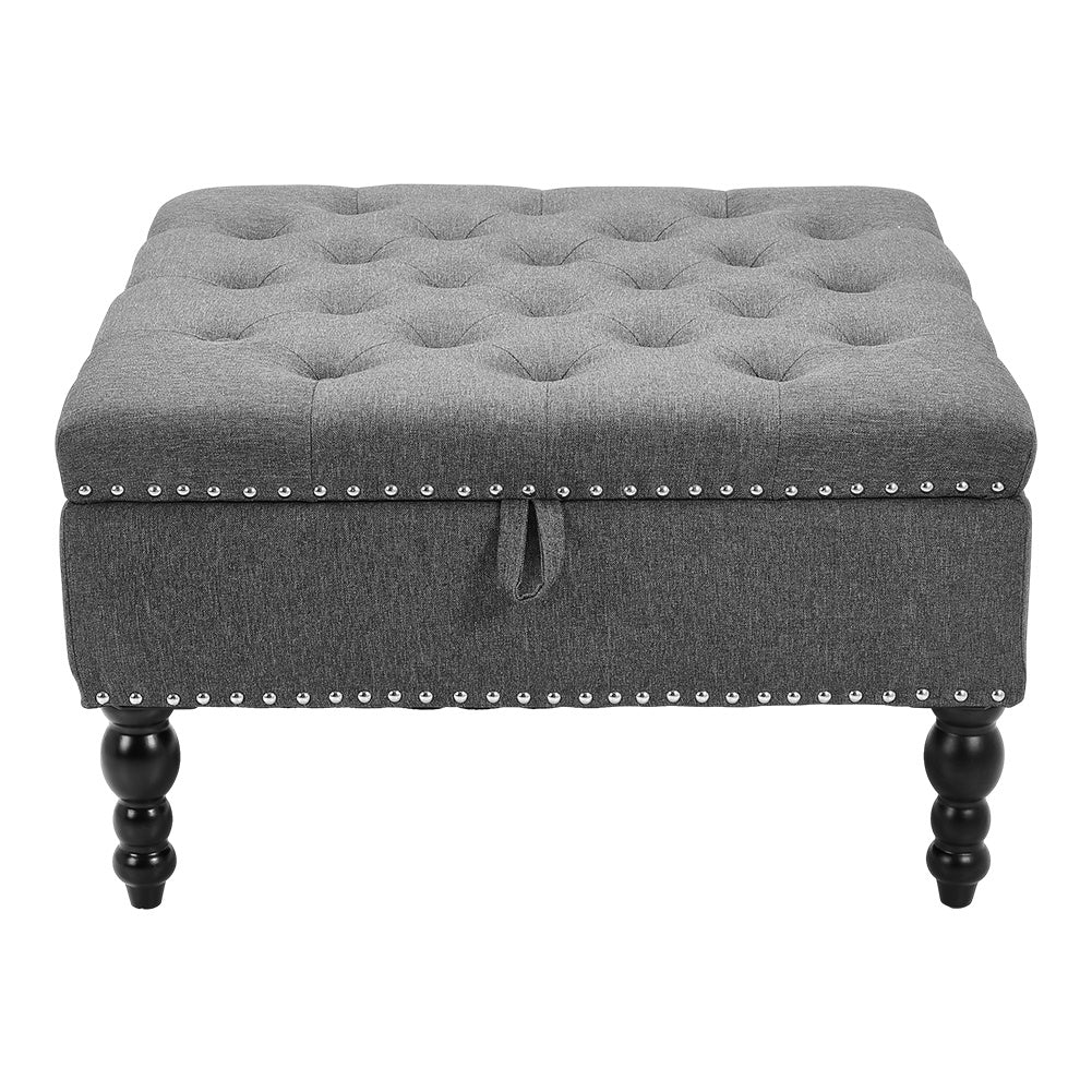 74x77CM Square Tufted Linen Storage Ottoman,Grey
