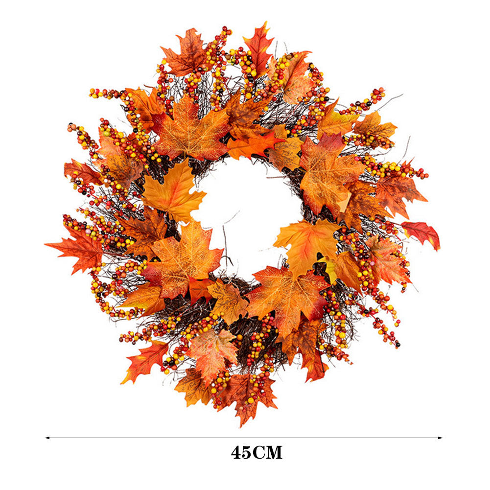 Christmas Halloween Artificial Maple Wreath Rattan with LED Light, Fruit Bunch 45CM